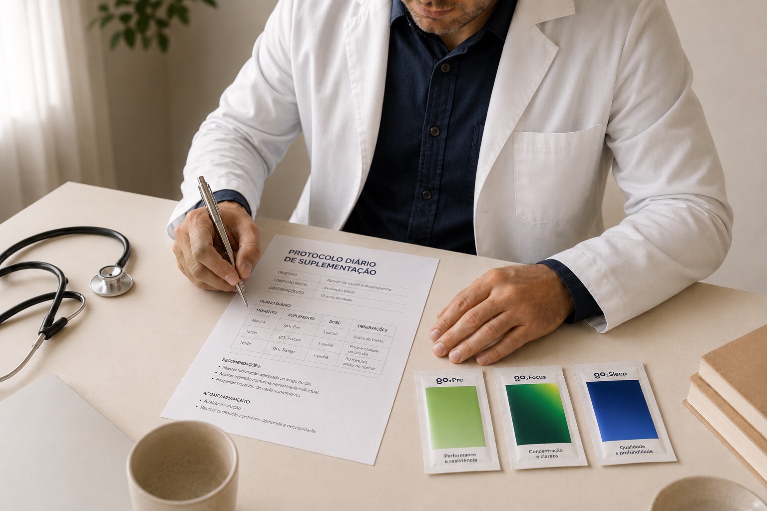 Médicos revisando um pedido em uma prancheta